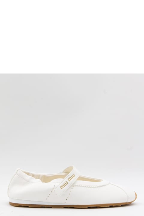 Miu Miu Ivory Leather Plume Flats