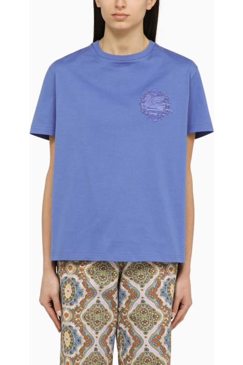 Etro Topwear for Women Etro Cornflower-coloured Crew-neck T-shirt With Logo In Cotton