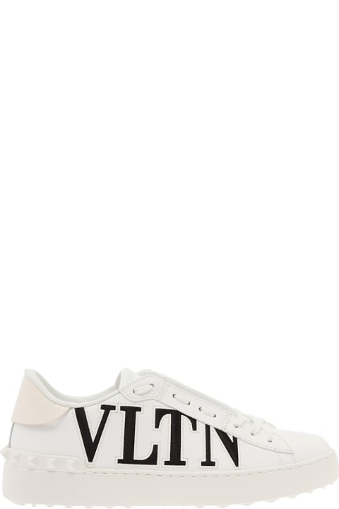 White Low-top Sneakers With Vltn Logo In Leather Woman