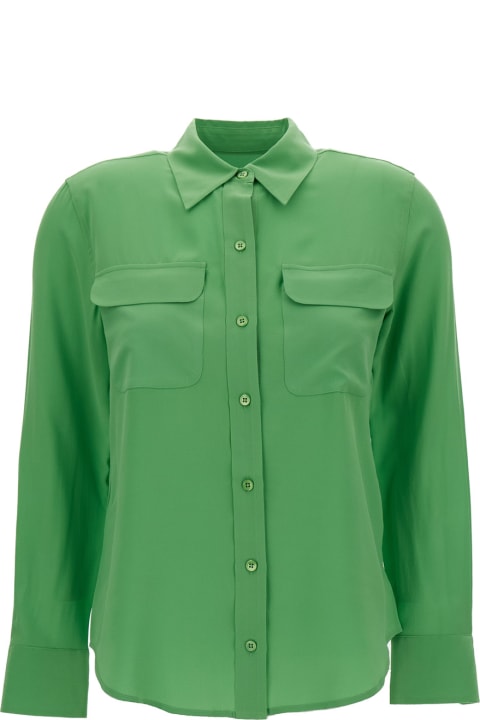 ウィメンズ Equipmentのウェア Equipment 'slim Signature' Emerald Green Shirt With Classic Collar In Silk Woman