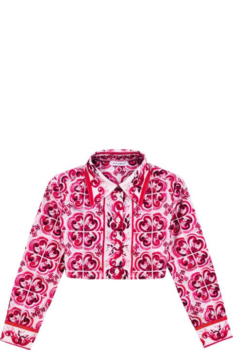 Shirts for Girls Dolce & Gabbana Short Shirt With Fuchsia Majolica Print