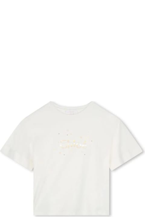 Chloé for Kids Chloé White T-shirt With Logo And Stars Print