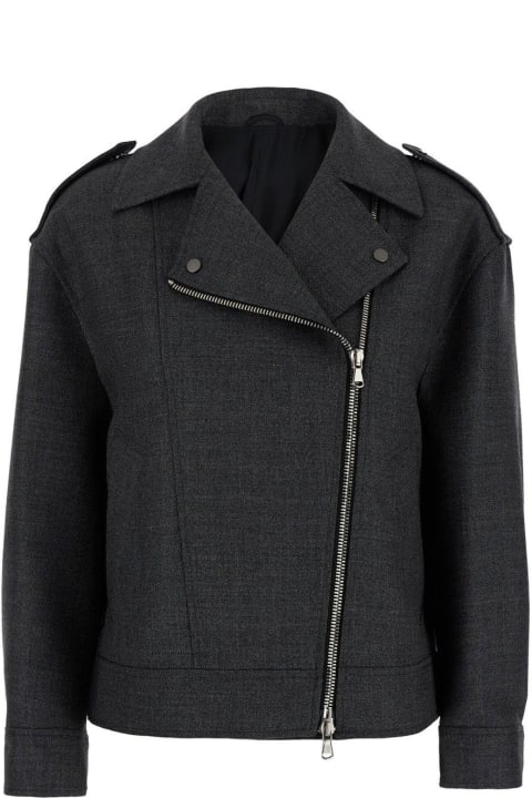 Brunello Cucinelli Coats & Jackets for Women Brunello Cucinelli Zip Detailed Biker Jacket