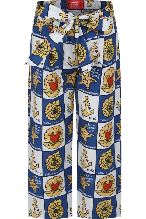 Alessandro Enriquez Bottoms for Boys Alessandro Enriquez Blue Trousers For Kids With Pop Print