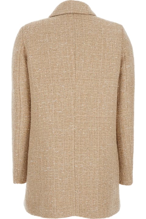 آخر صيحات الموضة من القسم الرجالي TwinSet Beige Coat With Collar And Sequin Embellishments In Tech Fabric Woman