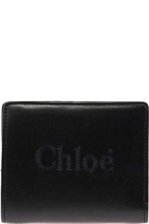 Chloé 
sense
 Black Bi-fold Wallet With Tonal Logo Embroidery In Leather Woman