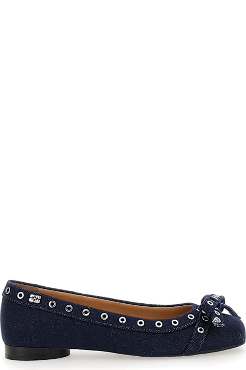 Homeware Ganni Blue Ballet Flats With Eyelet Details In Cotton Woman