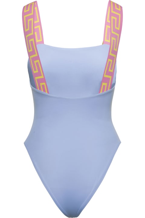 Versace Swimwear for Women Versace Light Blue One-piece Swimsuit With Greca Motif On The Straps In Polyamide Woman