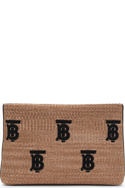 Burberry Clutches for Women Burberry Beige Raffia Envelope With Monogram