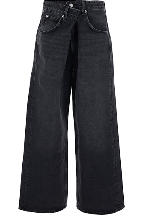 AGOLDE for Kids AGOLDE 'vana' Black Low-crotch Jeans With Book Closure In Denim Woman