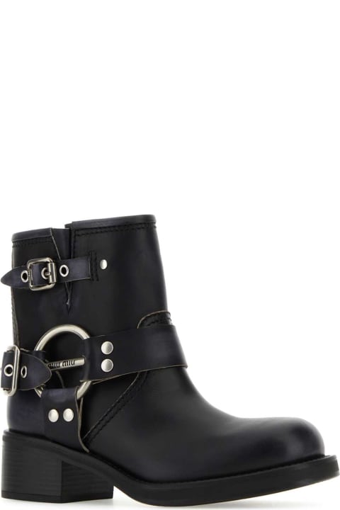 Boots for Women Miu Miu Black Leather Ankle Boots