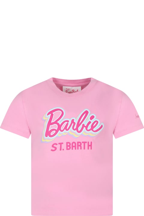 ガールズ MC2 Saint BarthのTシャツ＆ポロシャツ MC2 Saint Barth Pink T-shirt For Girl With Writing