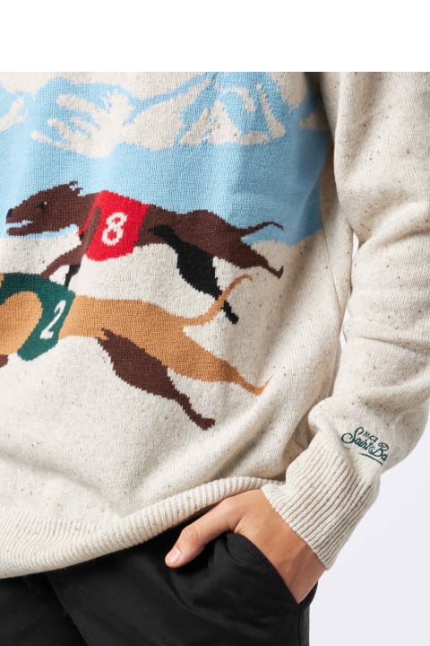 MC2 Saint Barth Fleeces & Tracksuits for Men MC2 Saint Barth Man Crewneck Donegal Sweater With St. Moritz Polo Print