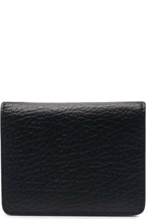 Maison Margiela Black Bifold Wallet With Stitching Detail And Key Ring In Grained Leather Woman Maison Margiela