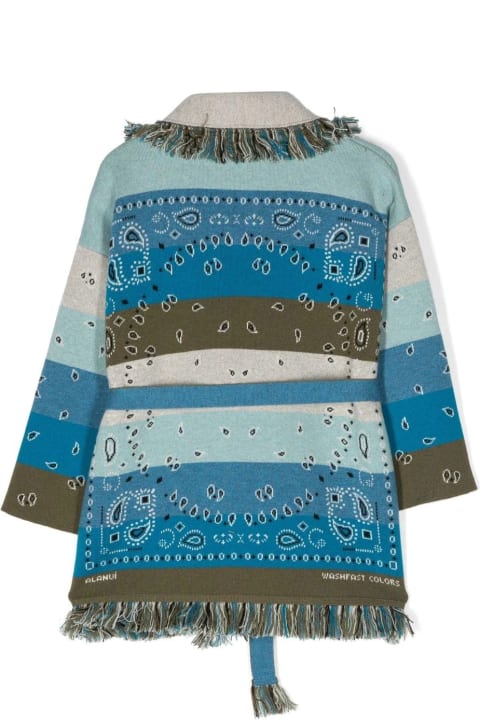 Alanui Sweaters & Sweatshirts for Girls Alanui Light Blue And Multicolor Striped Bandana Cardigan