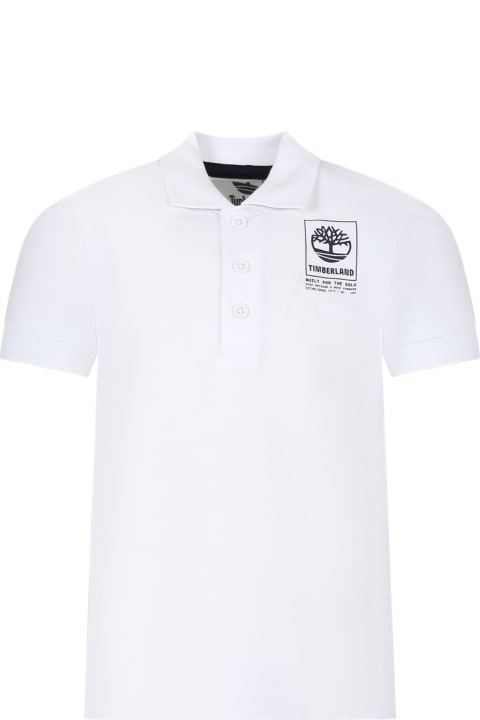 ボーイズ TimberlandのTシャツ＆ポロシャツ Timberland White Polo Shirt For Boy With Logo