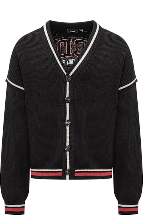 GCDS Sweaters for Men GCDS Stripe Detailed Logo Knitted Cardigan