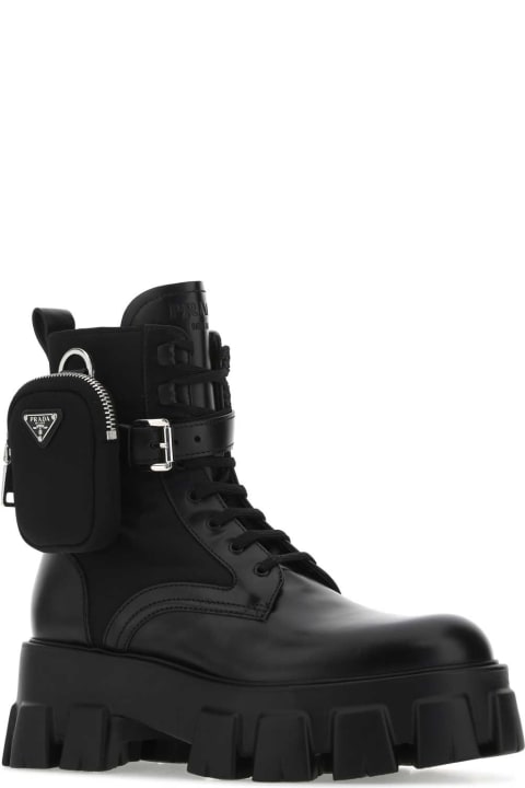 Fashion for Women Prada Black Leather And Re-nylon Monolith Ankle Boots