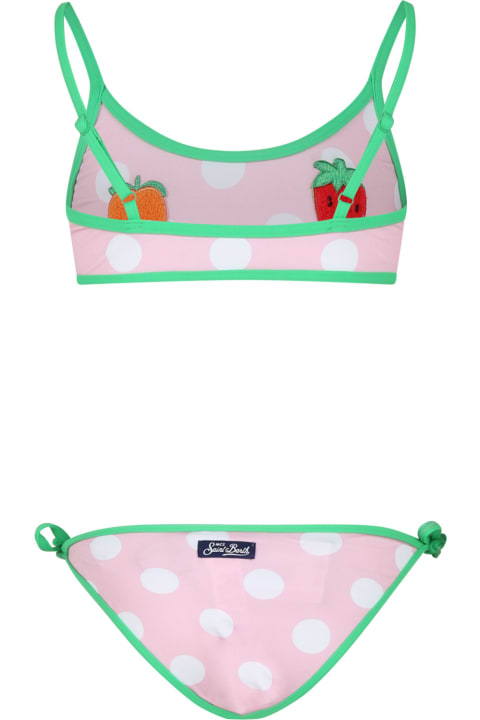 Swimwear for Girls MC2 Saint Barth Pink Bikini For Girl With Frutits And Polka Dots