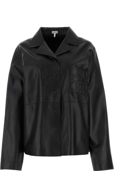 ウィメンズ トップス Loewe Black Leather Oversize Shirt