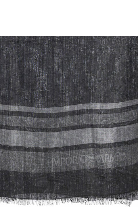 أدوات منزلية Emporio Armani Logo Jacquard Striped Frayed Scarf