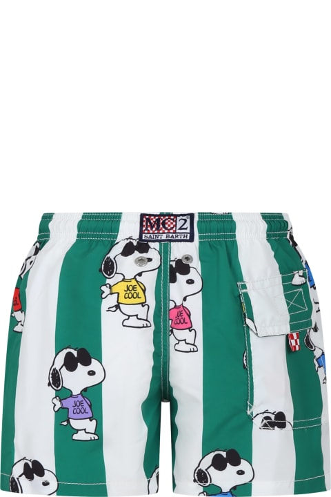 Swimwear for Boys MC2 Saint Barth Green Swim Shorts For Boy With Snoopy Print