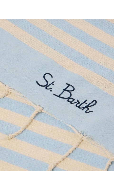 MC2 Saint Barth Swimwear for Women MC2 Saint Barth Cotton Beach Towel Fouta With Light Blue Striped Print