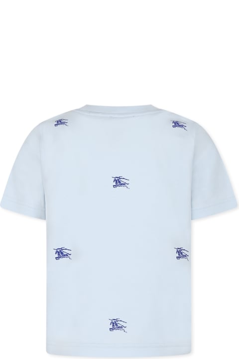 Fashion for Boys Burberry Light Blue T-shirt For Boy With Equestrian Knigh