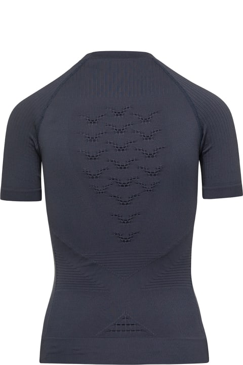 'energy Accumulator' Dark Grey Fitted T-shirt With Perforated Details In Stretch Polyamide Woman