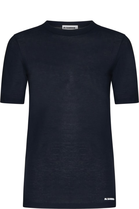 Jil Sander Topwear for Women Jil Sander Night Blue Cotton Jersey Regular T-shirt By Ganni With Sleeve And Front Print.