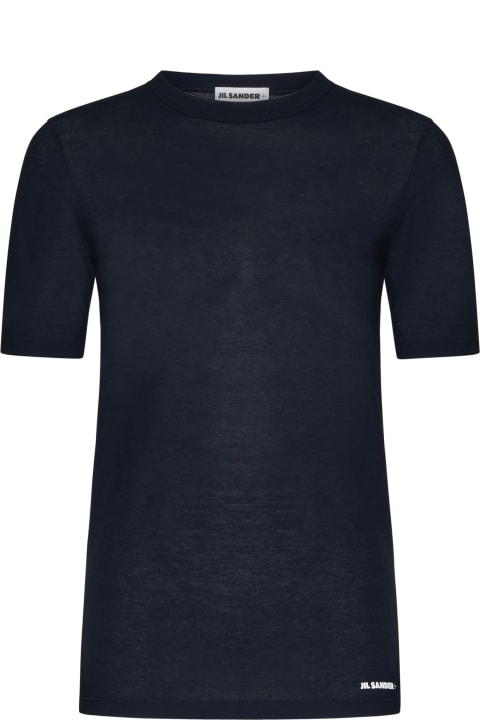 Fashion for Women Jil Sander Night Blue Cotton Jersey Regular T-shirt By Ganni With Sleeve And Front Print.