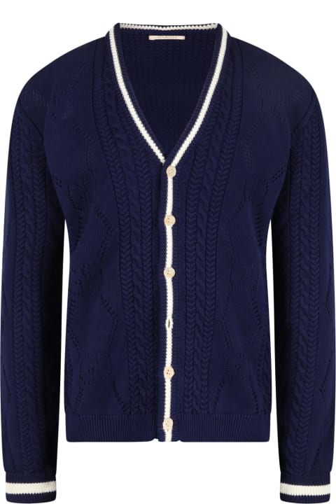 Gucciのボーイズ Gucci Blue Cardigan For Boy With Logo Patch