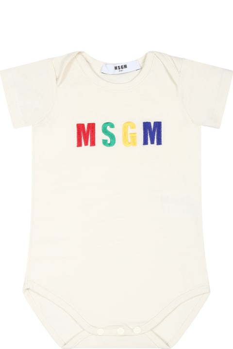 Fashion for Baby Boys MSGM Ivory Bodysuit Set For Babykids With Logo