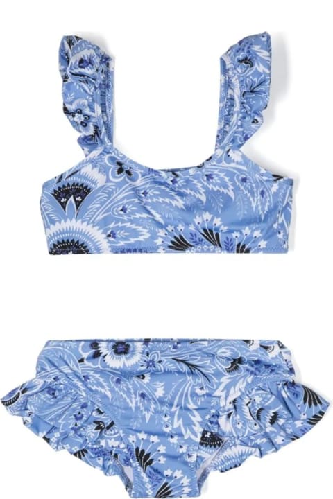 Etro Swimwear for Boys Etro Light Blue Bikini With Ruffles And Paisley Motif