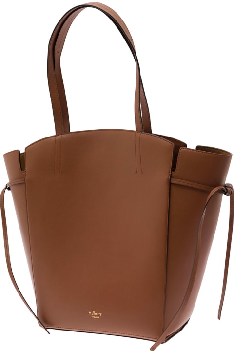 Mulberry Women Mulberry 'clovelly' Brown Shoulder Bag With Laminated Logo In Smooth Leather Woman