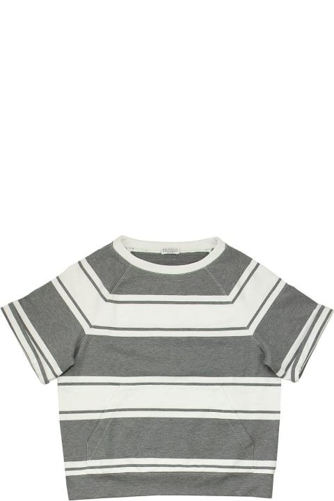 Sale for Kids Brunello Cucinelli Cotton Striped French Terry Sweatshirt With Monili