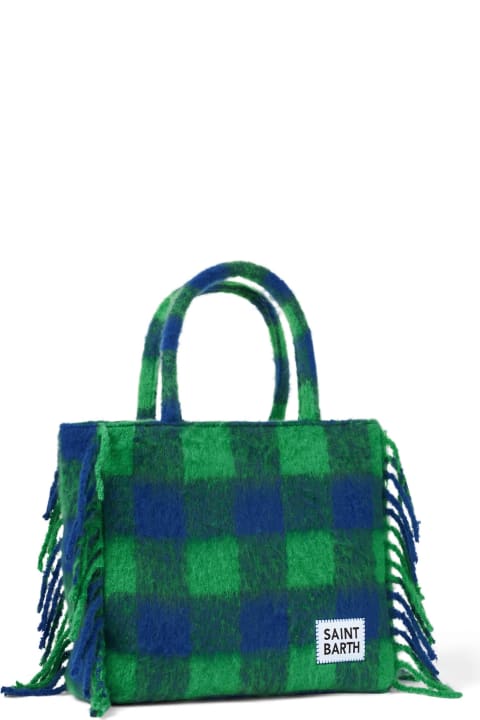Homeware MC2 Saint Barth Vanity Blanket Shoulder Bag With Green And Blue Check