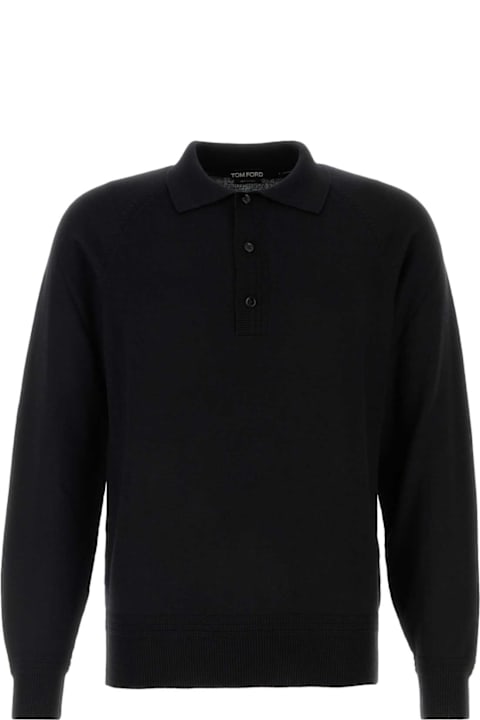 Tom Ford Topwear for Men Tom Ford Black Wool Blend Polo Shirt