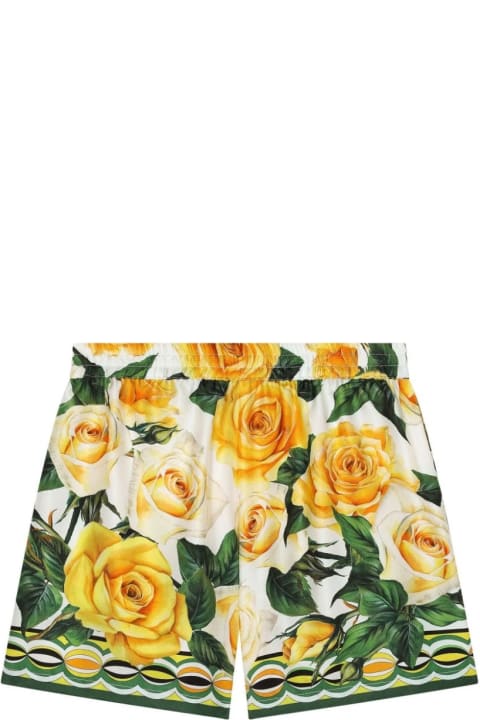 Bottoms for Girls Dolce & Gabbana Twill Shorts With Yellow Rose Print