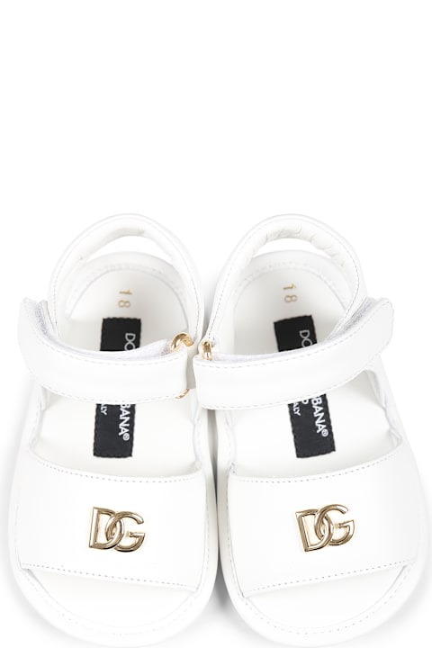 Homeware Dolce & Gabbana White Sandals For Baby Girl With Logo