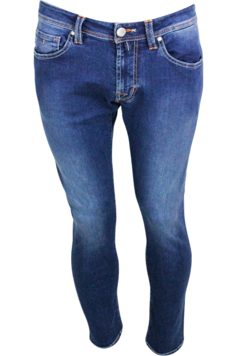 メンズ Sartoria Tramarossaのウェア Sartoria Tramarossa Leonardo Zip Monza Trousers In 5-pocket Super Stretch Selvedge Denim With Contrasting Color Tailored Stitching And Leather Tag And Zip Closure