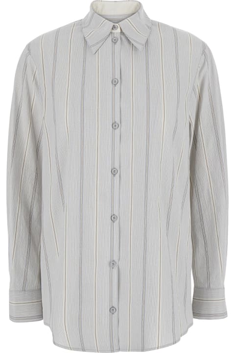 Low Classic for Women Low Classic Blue Shirt With Classic Collar And All-over Striped Motif In Cotton Woman