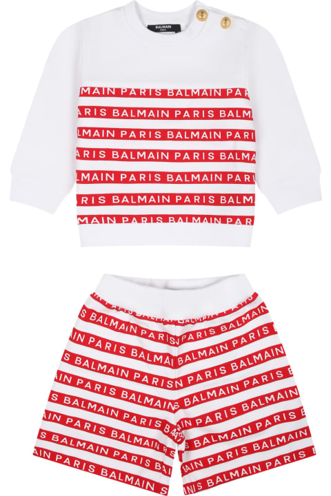 Bottoms for Kids Balmain White Set For Baby Boy With Red Stripes And Logo