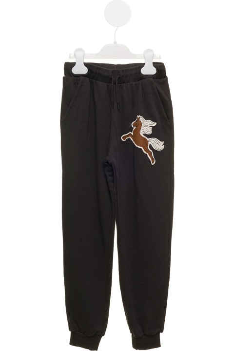 Black Sport Suit In Organic Cotton With Horses Application