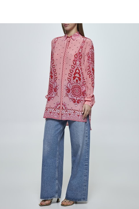 Homeware Etro Pink Paisley Print Silk Long Shirt