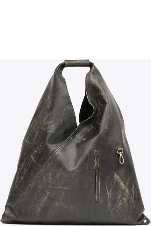 MM6 Maison Margiela for Women MM6 Maison Margiela Borsa Mano Charcoal grey distressed leather big Japanese tote bag
