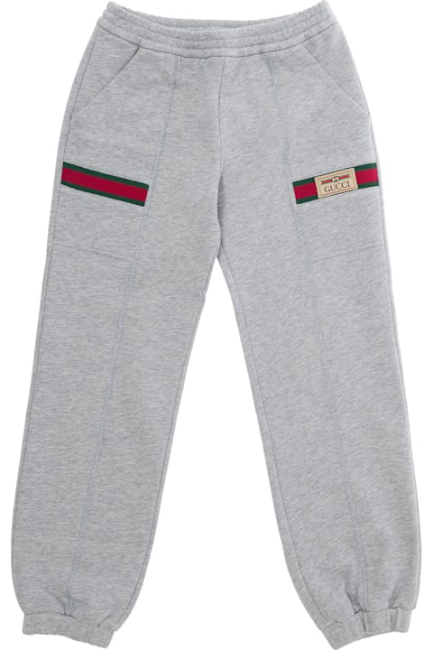 Bottoms for Girls Gucci Grey Sweatpants With Web Detail In Cotton Girl