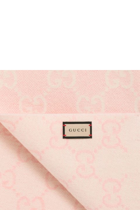ウィメンズ スカーフ＆ストール Gucci Ivory\/pink Cashmere Scarf With Logo