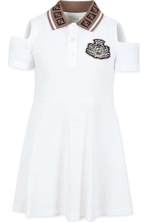 Fendi فساتين لـ بنات Fendi White Dress For Girl With Crest