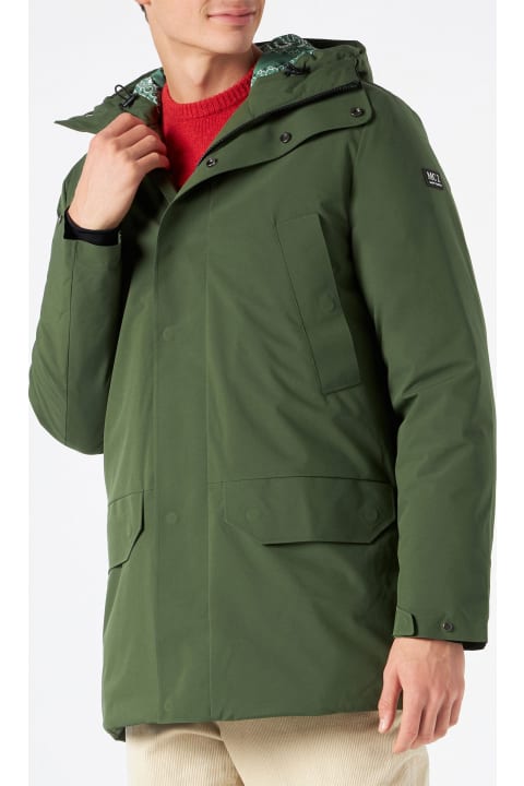 MC2 Saint Barth Coats & Jackets for Men MC2 Saint Barth Man Hooded Parka With Military Green Bandanna Print